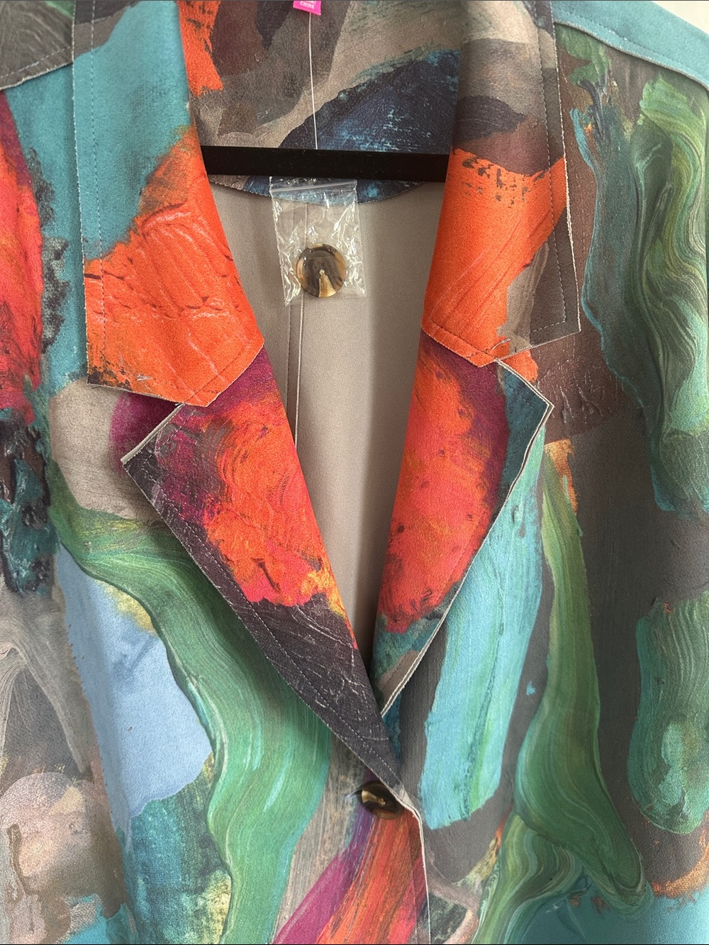 Colorwash Abstract Blazer Jacket - Claire Desjardins- Teal, Green & Coral - Picture 4 of 16